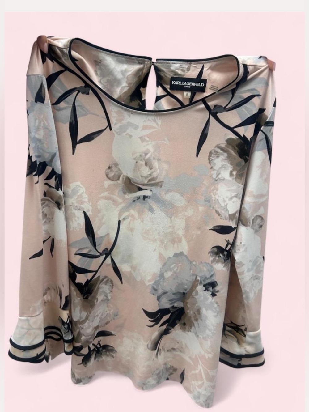 Karl Lagerfeld Paris Blush Floral Bell Sleeve Blouse Large